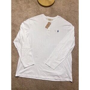 Polo Ralph Lauren Men's XXL White Cotton Ribbed Long Sleeve Henley T-Shirt